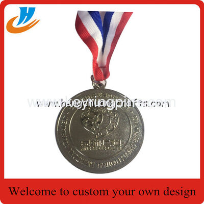 Cheap cusotm die casting metal medals with ribbon 60mm dia 3mm thickness