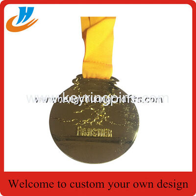 Gold medals die casting/silver/copper plated metal award medal with ribbon