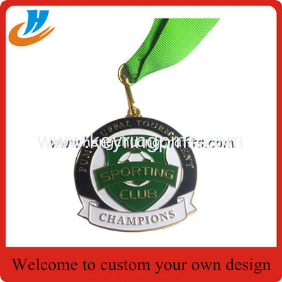 Soccer medals,ribbon metal medal with color fill/football metal medal with custom