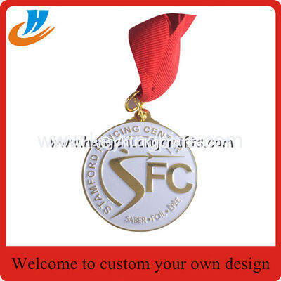 Matt gold plated medals custom,ribbon medals with football logo design sports medals