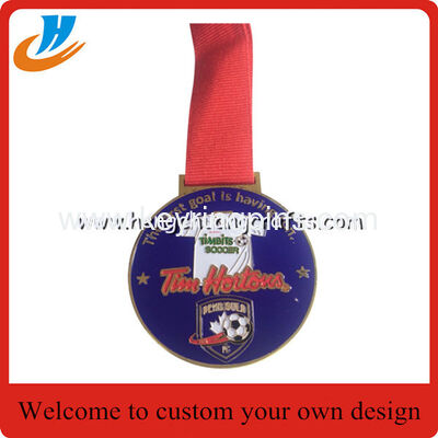 Sports metal medals zinc alloy soft enamel metal medal with custom ribbon
