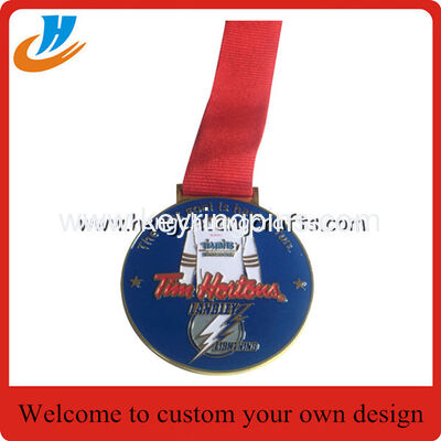 Sports metal medals zinc alloy soft enamel metal medal with custom ribbon