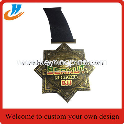Antique brass metal medals,zinc alloy die casting events medals with custom logo ribbon