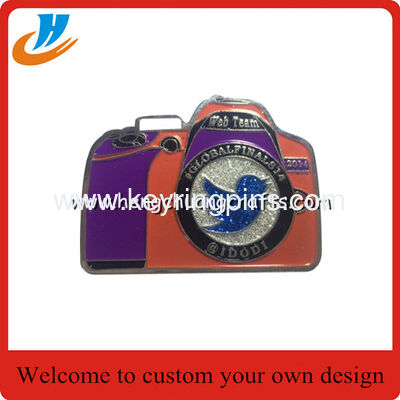 Sticker badge pin,camera shape metal pin badge with enamel silver plated