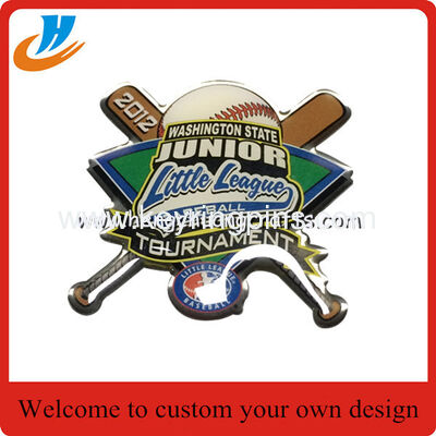 US custom metal badge pin, New design baseball logo badge with epoxy