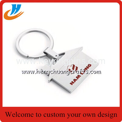 House shaped metal keychain/key holder, house shape keychain with custom logo