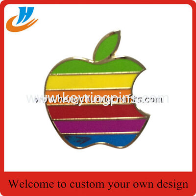 Apple shape metal badge,Apple lapel pin with button high quality wholesale