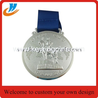 3D Embossed Die cast Award medals, Highly Detailed 3D silver metal medal with ribbon