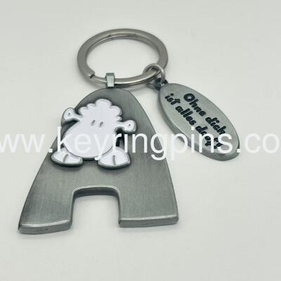 Alphanumeric metal keyrings soft enamel crafts  letters keychains custom
