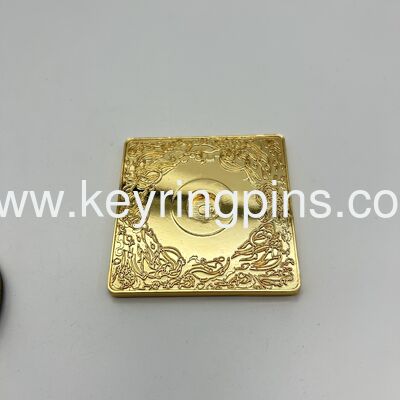 Custom square shape metal challenge coins made from zinc alloy with various plating options and available in multiple sizes and colors