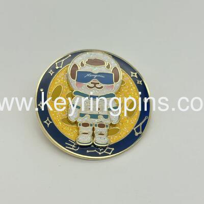 Astronaut Puppy in Space Glitter Enamel Pin, Kawaii Dog Space Travel Collectible Lapel Pin