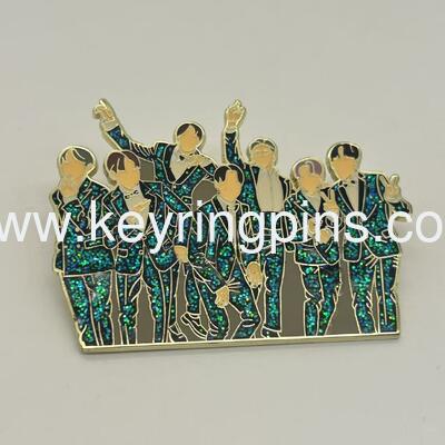 K-pop Boy Band Glitter Enamel Pin, Green Tuxedo Group Lapel Pin, K-pop Collectible Badge