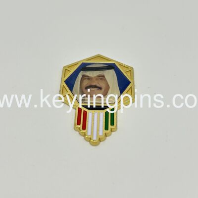 Kuwait National Day Enamel Pin Set, Sheikh Portrait & Dhow Boat Patriotic Badges, Middle East Collectibles