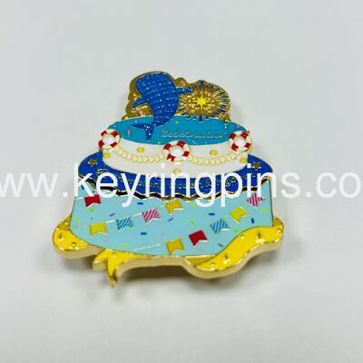 Factory Custom Celebration Enamel Pin, Marine Animal Cake Lapel Pin,Amusement Park Collectible Composite Badge