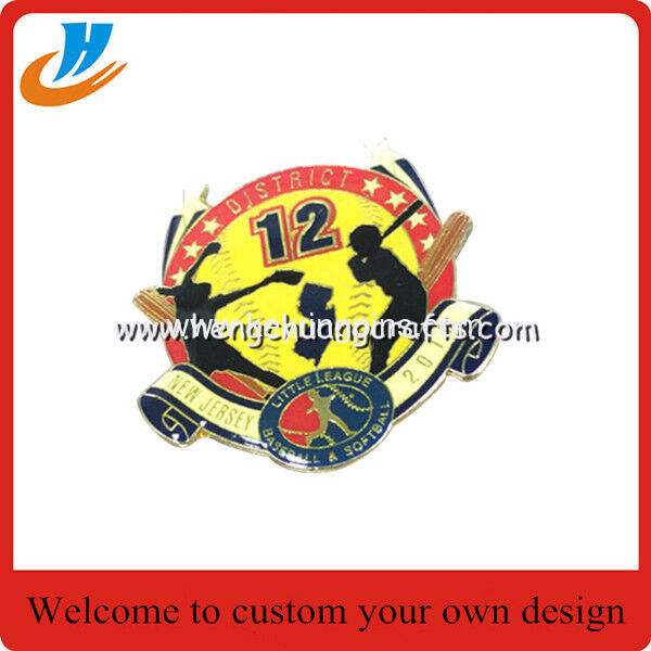 Sports badge,baseball metal badge print or soft enamel process with epoxy