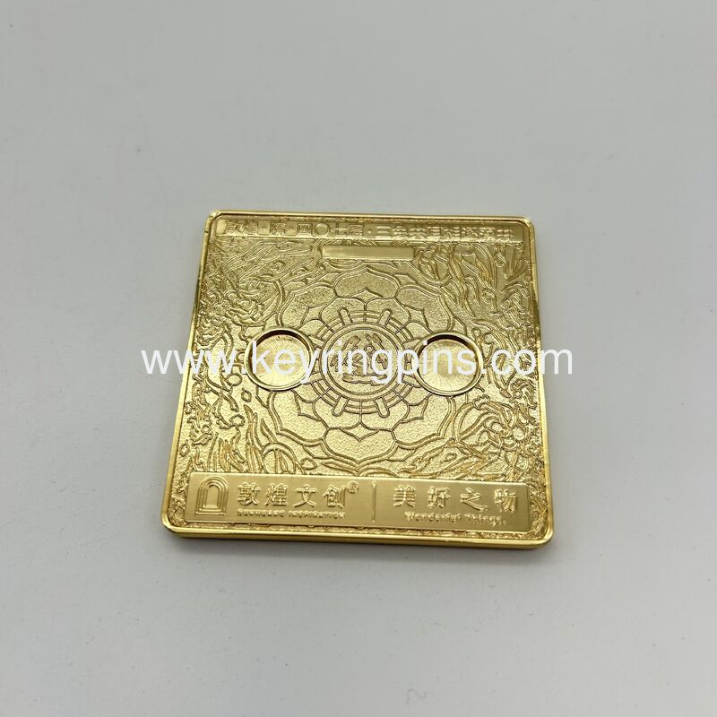 Custom square shape metal challenge coins made from zinc alloy with various plating options and available in multiple sizes and colors