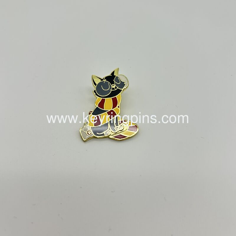 Hogwarts House Black Cat Enamel Pin, Gryffindor Colors Cat Lapel Pin, Wizarding World Collectible