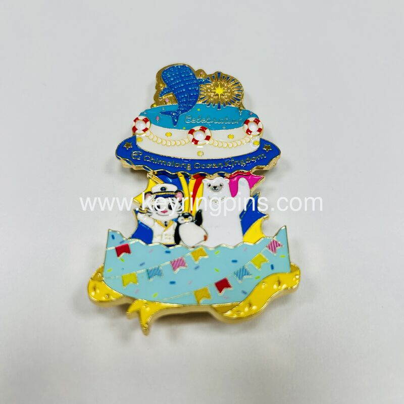 Factory Custom Celebration Enamel Pin, Marine Animal Cake Lapel Pin,Amusement Park Collectible Composite Badge