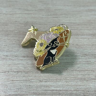 Good price 花と黒猫エナメルピン、かわいい猫とひまわりラペルピン、かわいい猫好きコレクターバッジ オンライン