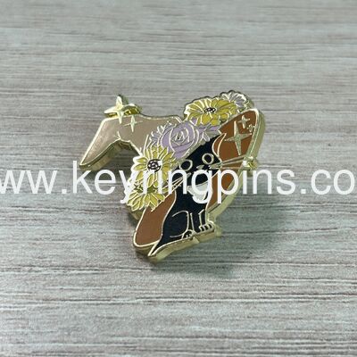 Good price Black Cat with Flowers Enamel Pin, Cute Cat & Sunflower Lapel Pin, Kawaii Cat Lover Collectible Badge オンライン